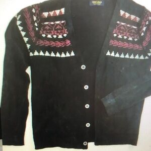 Black Cardigan with Patterned Accents